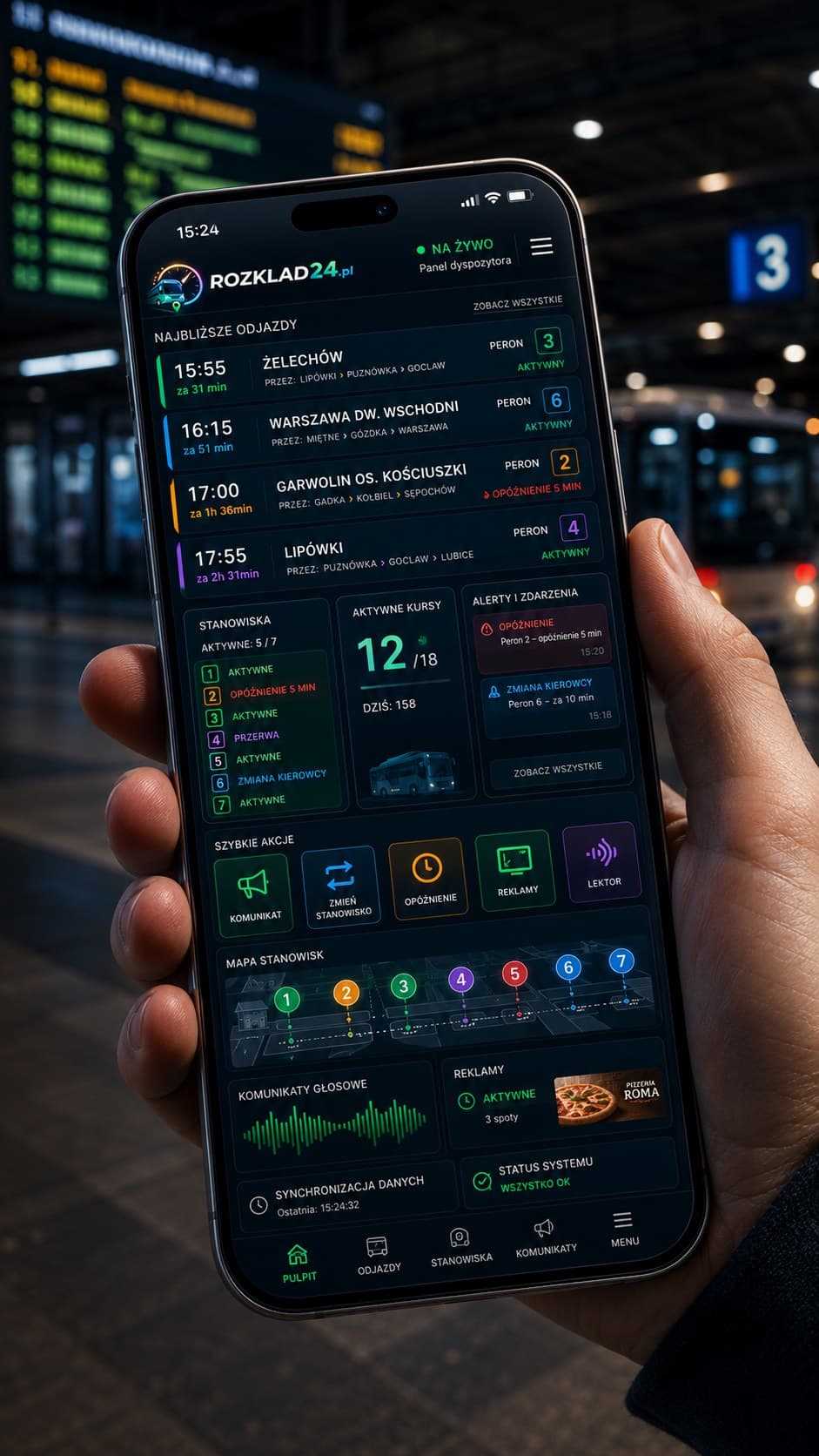 rozklad24.pl — panel dyspozytora na telefonie